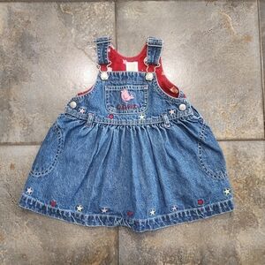 Vintage Y2K Baby Gap 6-12 Months Embroidered Denim Jean Overall Jumper Dress